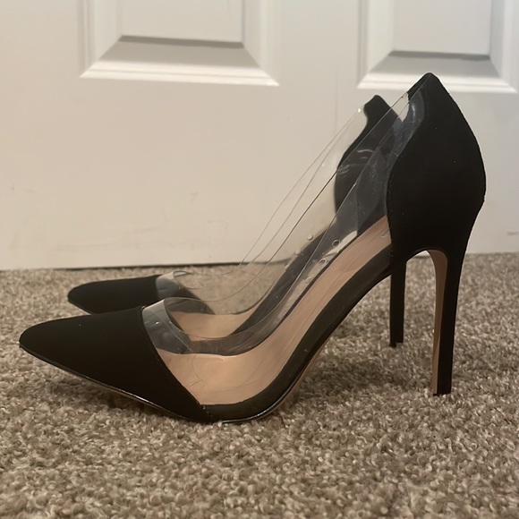 Black Mix No.6 pointed toe heels with clear accent - Picture 2 of 3